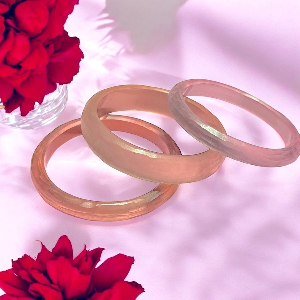 Set of 3 iridescent beige rose silver metallic lucite bangles